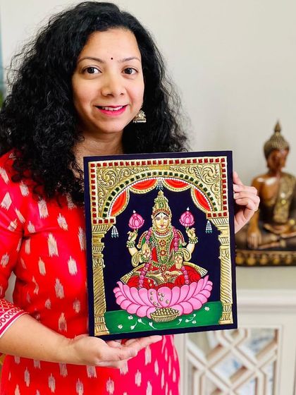 Another one of our happy online students with her beautiful Lakshmi painting. It's amazing to see this art flourish globally.