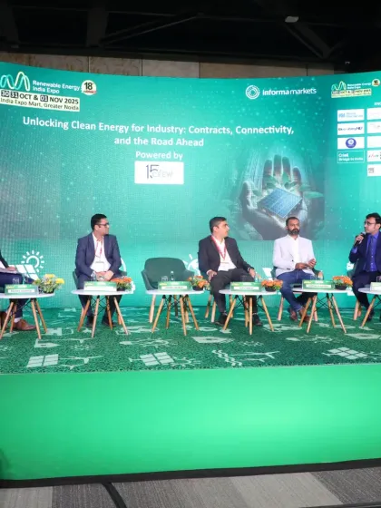 A wide view of the panel session at the Renewable Energy India Expo 2025. Our experts contribute to the dialogue on how policy, connectivity, and collaboration can unlock clean energy for industries at scale.