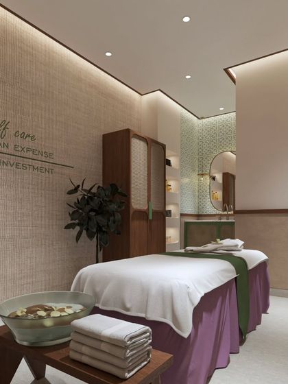 Every detail in a treatment room is designed for comfort. From the plush linens to the warm, textured walls and subtle decor, this space is crafted to be a complete sensory experience of relaxation.