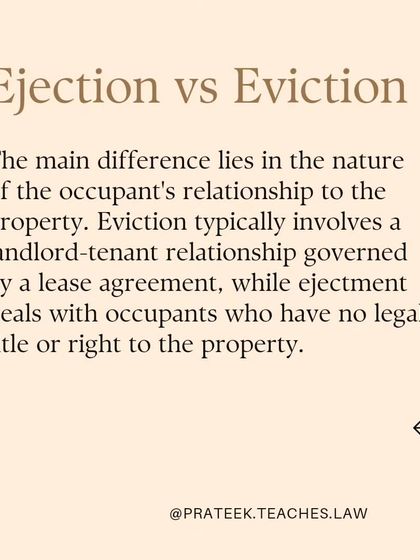 The main difference lies in the occupant's relationship to the property. Eviction involves a landlord-tenant relationship, while ejectment deals with occupants with no legal title.
