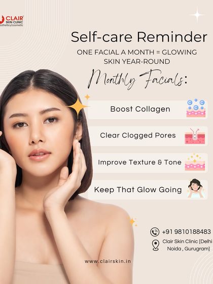 Here's your friendly self-care reminder. Committing to one professional facial a month is a great way to maintain glowing skin year-round by boosting collagen, clearing pores, and improving overall texture and tone.