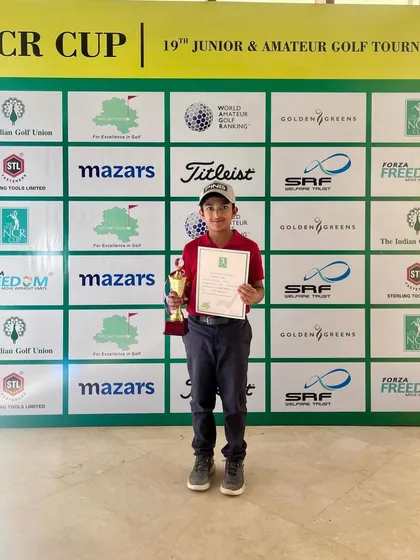 Vedaansh Jain with his 1st Runner-up trophy at the NCR Cup 19th Junior and Amateur Golf Tournament.