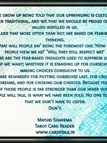 We are often taught to fear what people will say. My work is about helping you realize that you don't have to listen to that voice. Your inner voice is the only one that matters.