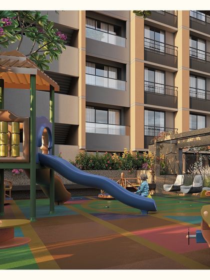 A close-up view of the play equipment, showing how we plan for clear sightlines and easy circulation around the different activity zones.