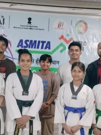 The full team of participants for the Asmita Taekwondo City League. Participation itself is a victory.