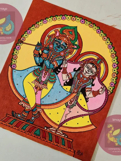 A vibrant depiction of Banke Bihari with Radha Pyari, dancing in divine bliss. This 12x14 inch painting is a colorful and joyful take on the classic theme, perfect for celebrating love and devotion.