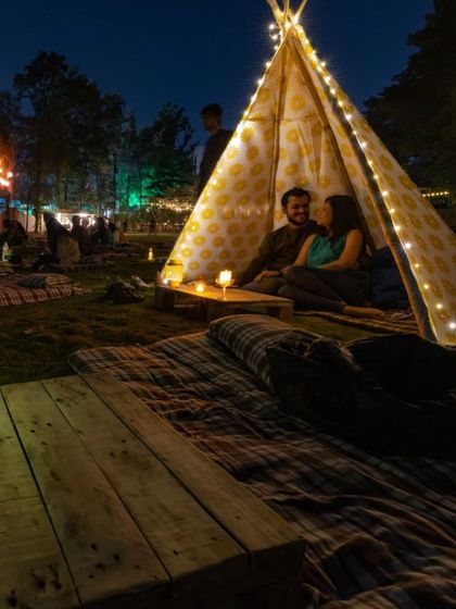 A romantic night out at our original Pune venue, SCC Republic. The fairy-lit teepee adds a touch of magic, making it a popular spot for couples looking for a special date night.