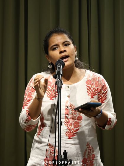 A singer pours her heart into her performance on our stage.