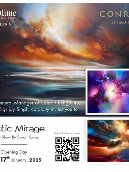 The invitation for 'Mystic Mirage' at the Conrad Bengaluru, showing our partnership with luxury hotels to host premier art events.