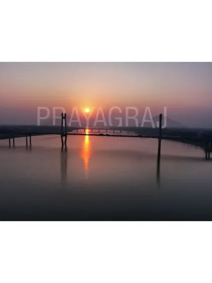 The sun setting over the New Yamuna Bridge in Prayagraj. A peaceful and beautiful moment to capture from the air.