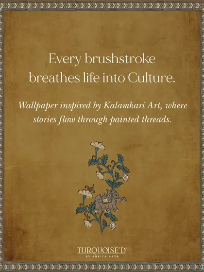 Every brushstroke breathes life into culture. This graphic highlights a single Kalamkari motif of an elephant and flowers, illustrating how my wallpapers translate painted threads into flowing stories.