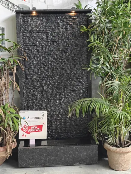 My ribbed granite modern waterfall, now available with integrated lights. This 5-foot standalone fountain is a masterpiece for any home, garden, or commercial space.