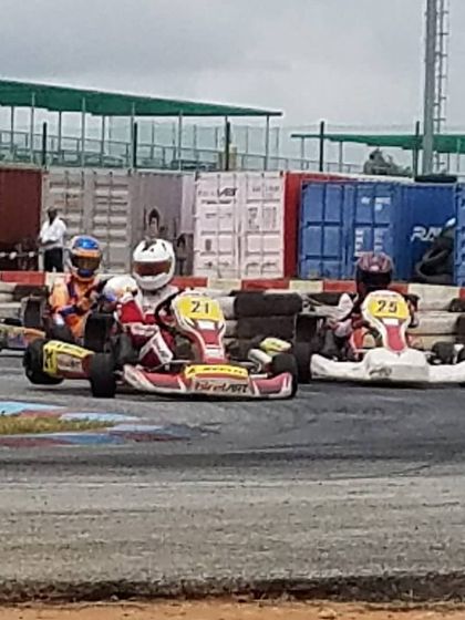 Our drivers showcasing their overtaking skills during a heated moment in the Rotax Indian Championship.