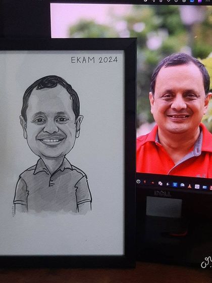 Another hand-drawn caricature from a large corporate order, showing the reference photo.
