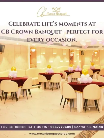 Our hall is perfect for every occasion, from formal weddings to casual parties. This photo displays a clean layout with red tablecloths and simple balloon decor, ready to be customized for your specific event.