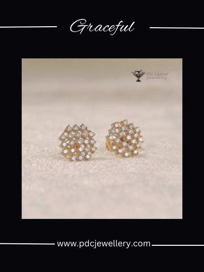A graceful pair of 18kt hallmarked gold and diamond studs. The multi-layered, textured design creates a brilliant sparkle from a cluster of small diamonds.