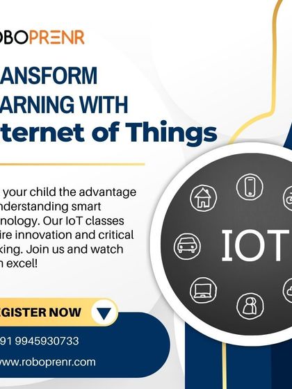 This graphic promotes our Internet of Things (IoT) classes. We give children the advantage of understanding smart technology to inspire innovation and critical thinking.