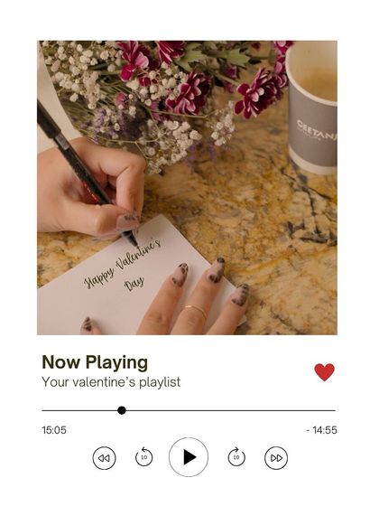 Setting the mood for love. This shot captures the whole Valentine's vibe, from the fresh flowers and coffee to the perfectly themed nails, ready to write a love note.