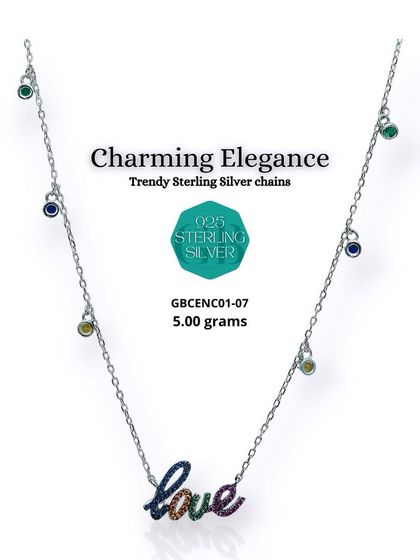 Spread the love with this "Love" pendant necklace. Made from 92.5 sterling silver, this delicate chain and pendant are embellished with a rainbow of colorful stones.