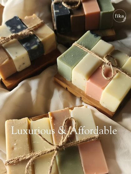 Looking for a gift that's truly one-of-a-kind? My curated sets, like these mini soap bundles on a wooden dish, are a thoughtful experience that's both booji and kind to the Earth.