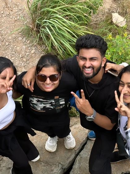 Peace signs and big smiles. That's the vibe of our trekking group, always positive and full of energy.