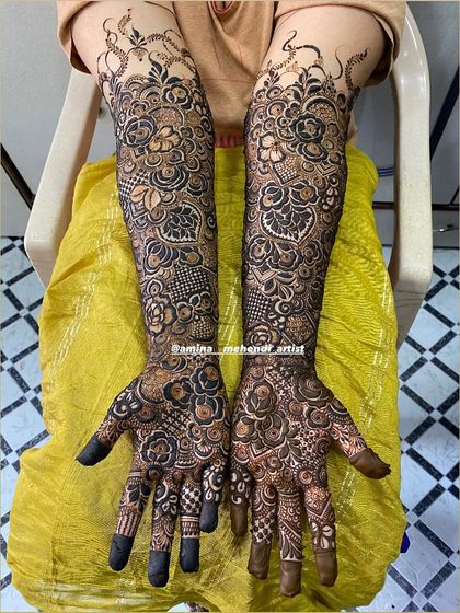 The back of a full bridal design, showing how the intricate patterns continue seamlessly from the front.