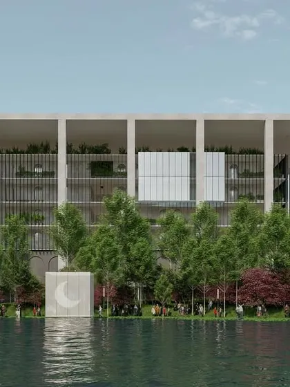 For the Telangana High Court, we designed a space that is monumental yet unassuming, and dignified without being intimidating. The structure, reflected in the calm water, embodies progress and the enduring values of justice, respecting the institution while embracing the future.