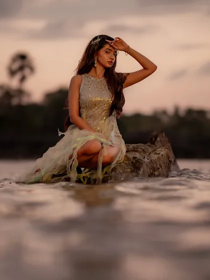 A powerful pose from Anushka Sen's music video shoot. The styling was meant to be versatile, looking just as stunning in motion as it does in a strong, still moment like this.