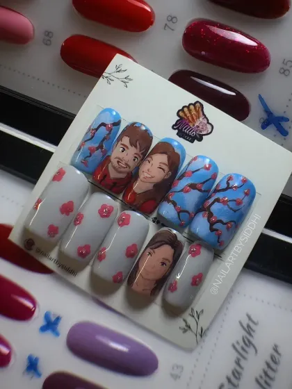 This set was inspired by the Ghibli art trend, featuring custom hand-painted portraits of a couple in the signature animated style.
