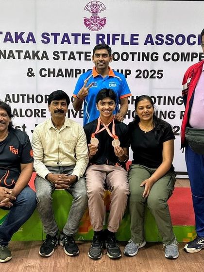 A proud moment for our double gold medalist Thushhar T R, pictured with his coaches and family. The support system of coaches and parents is a vital part of our winning formula.