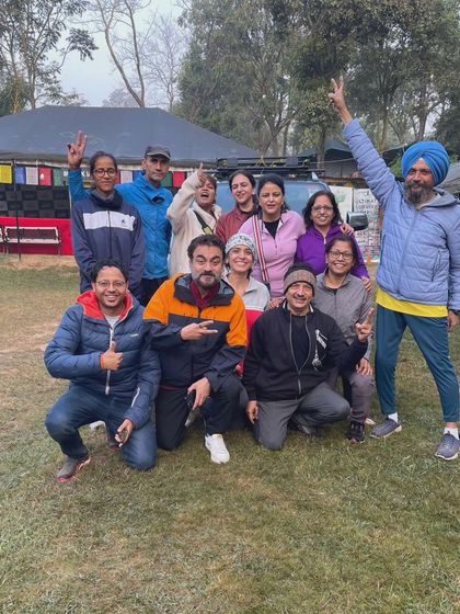 The team spirit is high at our Himalayan bootcamp. A group photo capturing the fun and camaraderie of the event.