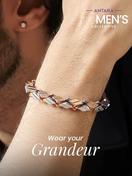 This bracelet showcases the power of contrast and precision. The interlocking links in rose and white gold create a flexible, geometric design that feels substantial and looks sharp on the wrist.