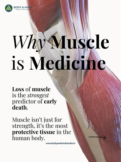 I often explain to my clients that "muscle is medicine." This infographic illustrates a core principle of my practice: building and maintaining muscle mass is one of the most effective strategies to protect against age-related metabolic decline, frailty, and chronic disease.
