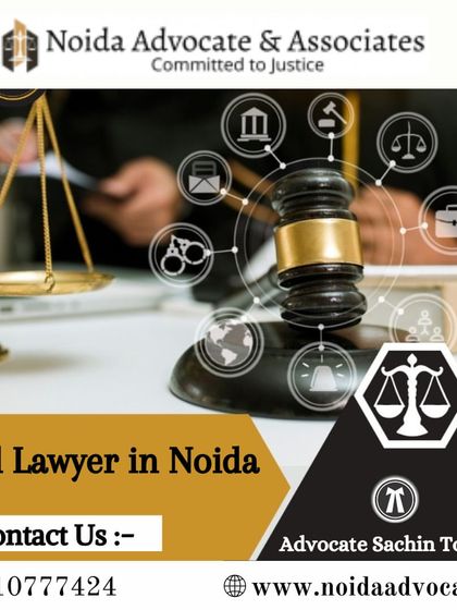 As a civil lawyer in Noida, I am ready to provide expert legal services. The graphic overlay represents the interconnected nature of modern legal practice, from court proceedings to digital case management.