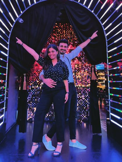 Neon lights and dance delights. This is a classic dance pose that captures our energy as choreographers and partners.