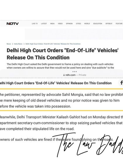 NDTV's coverage of the 'end-of-life' vehicles case. This article highlights the condition for release, where owners must undertake not to use the vehicles in the city, a balanced outcome we helped achieve.