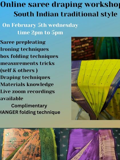 A flyer for a February workshop, showing the consistent offering of core skills like pre-pleating, ironing, and box folding.