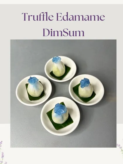 Our festive special Truffle Edamame Dim Sum. These delicate dumplings with a hint of blue are a perfect example of our innovative and delicious offerings for the Ganpati season.