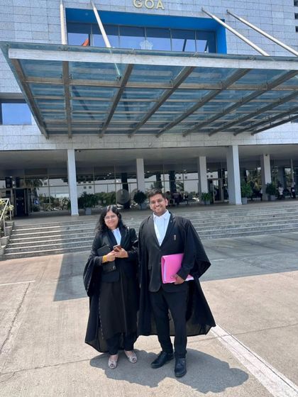 With my dedicated team in Goa. We successfully challenged an Execution order for our client, showcasing our firm's litigation strength. Image 24 shows the nameplate at our Supreme Court chamber.
