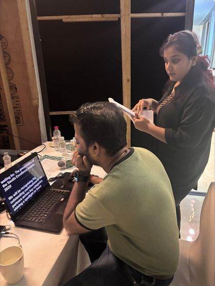 Managing the teleprompter for the host at the Saudi Arabia India Excellence Awards. We ensure the script is perfectly timed and easy to read.