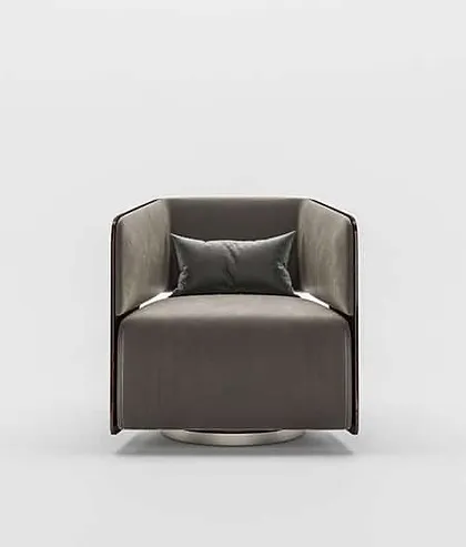 A frontal view of the Levi Armchair, emphasizing its clean lines and the inviting comfort of its deep seat.