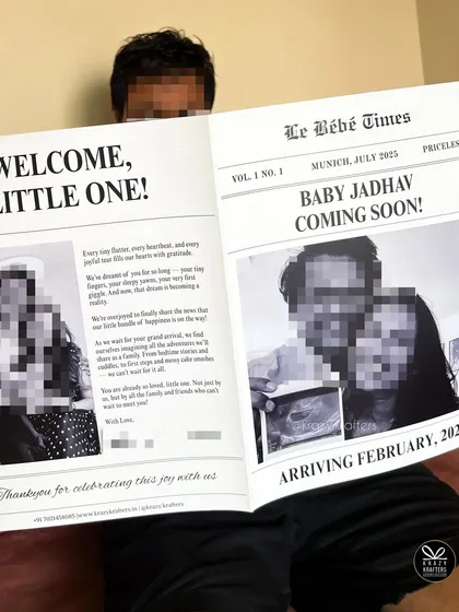 The 'Le Bébé Times' is one of my most creative announcement options. It's a fully personalized newspaper-style print that shares your story and baby news in a fun, unique way.