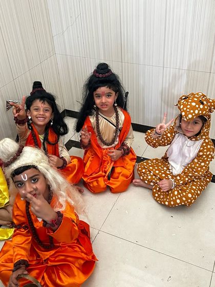 Our youngest actors in costume for a mythological story, part of our diverse showcase.
