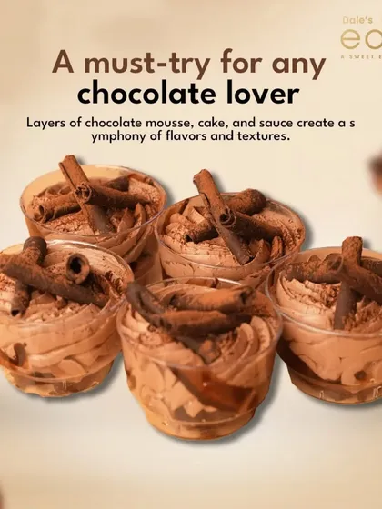 A must-try for any chocolate lover. Our chocolate mousse cups feature a symphony of textures with layers of mousse, cake, and sauce.