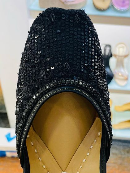 We completed the look with these beautiful black sequined juttis, ensuring my client was comfortable enough to dance the night away.