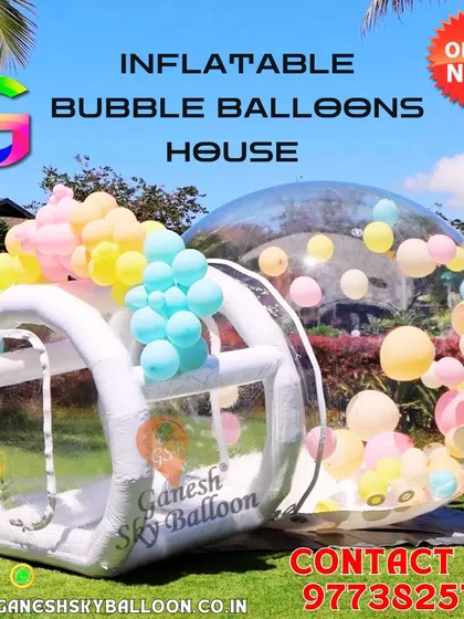 My inflatable bubble houses are a huge hit for parties and events. This one is set up for a celebration, filled with balloons to create a magical photo zone. I keep these in stock at my Delhi godam for quick and easy rentals or purchases.