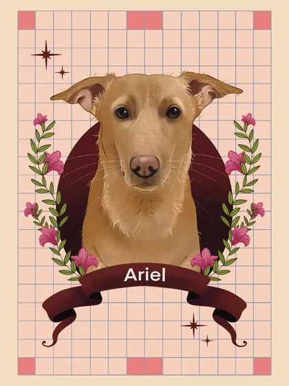 Another version of Ariel's portrait, this time with a pink checkered background. This shows how I can adjust the background elements to match a client's preferred color scheme or home decor.