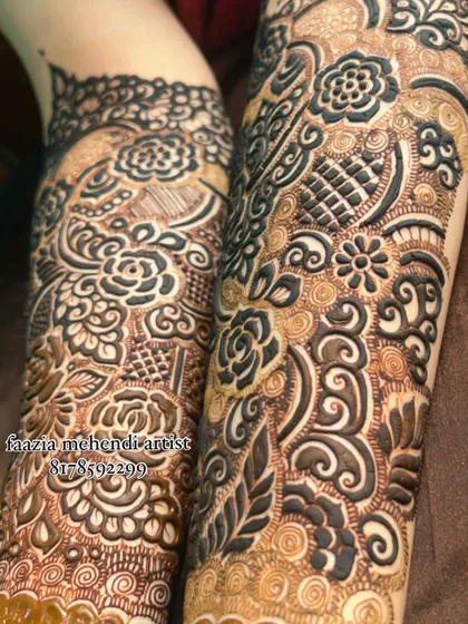 A close-up of a heavy bridal design, showing the different textures and patterns used to create a rich and detailed look.