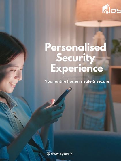 I provide a personalized security experience. This image shows a user comfortably managing her home's safety from her phone, ensuring her entire home is safe and secure.