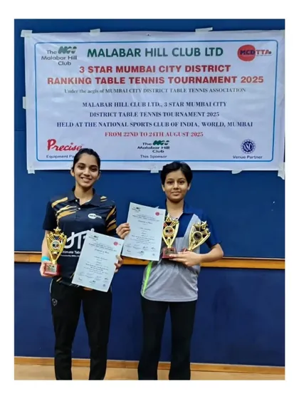 Our gold medal winners, Sara Jamsutkar and Anshita Tamhankar, at the Malabar Hill Club tournament. Their success in the U15, U17, and U19 categories is exceptional.